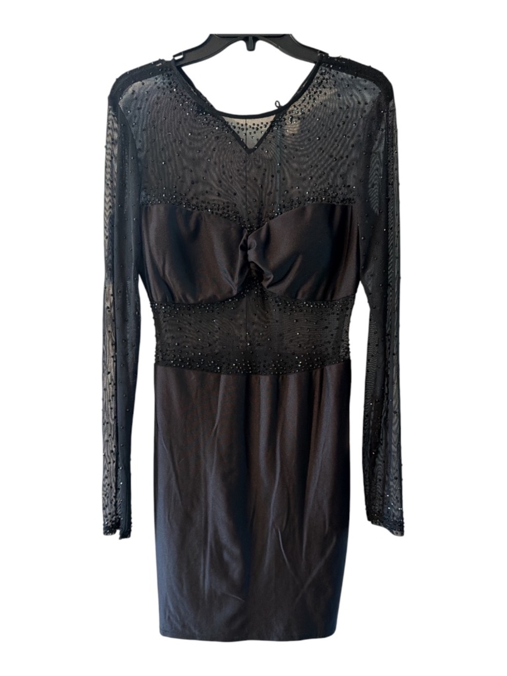 B. Darlin NWT Black Rhinestone Mesh Long Sleeve Cocktail Party Dress 11/12